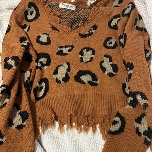 Impressions Tan Leopard V-Neck Sweater